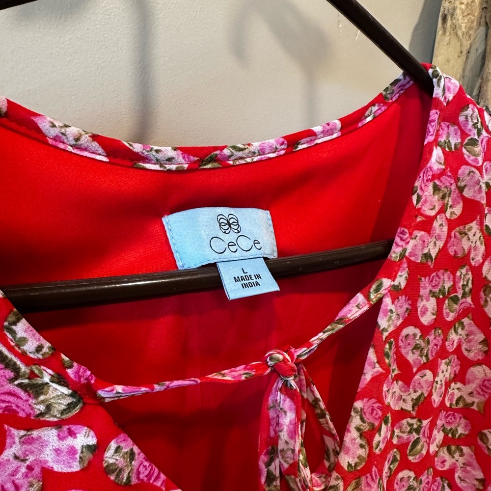 CeCe Red Floral Blouse with Pink Accents - Picture 2 of 6